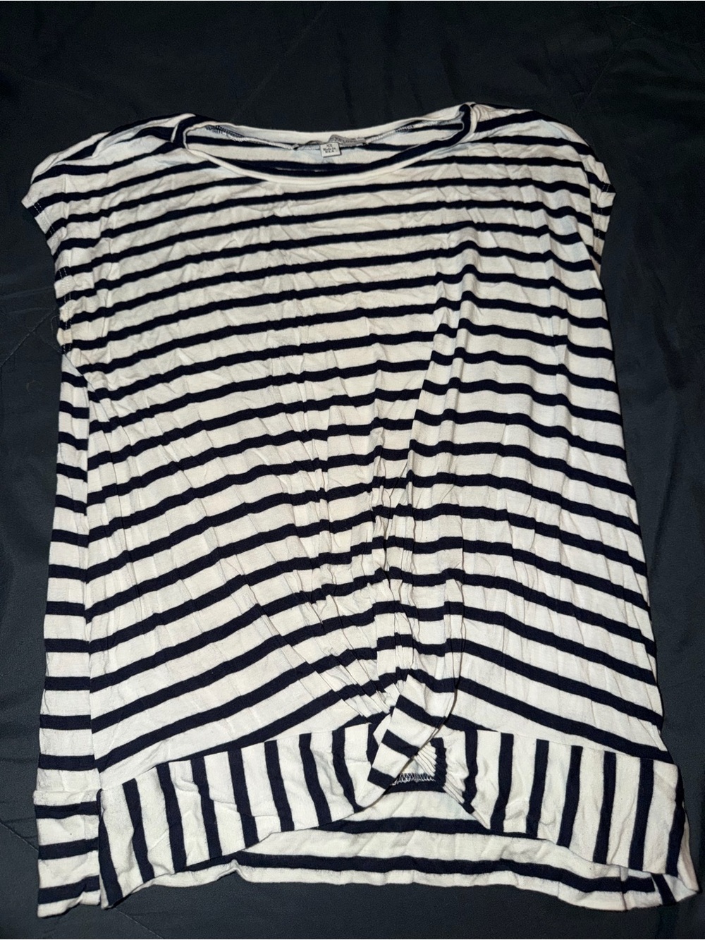 Green Envelope Black & White Striped Twist-Front Short Sleeve Tee
